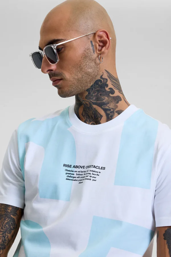 Rise Above Light Blue Printed Slim Fit T-Shirt - Image 5