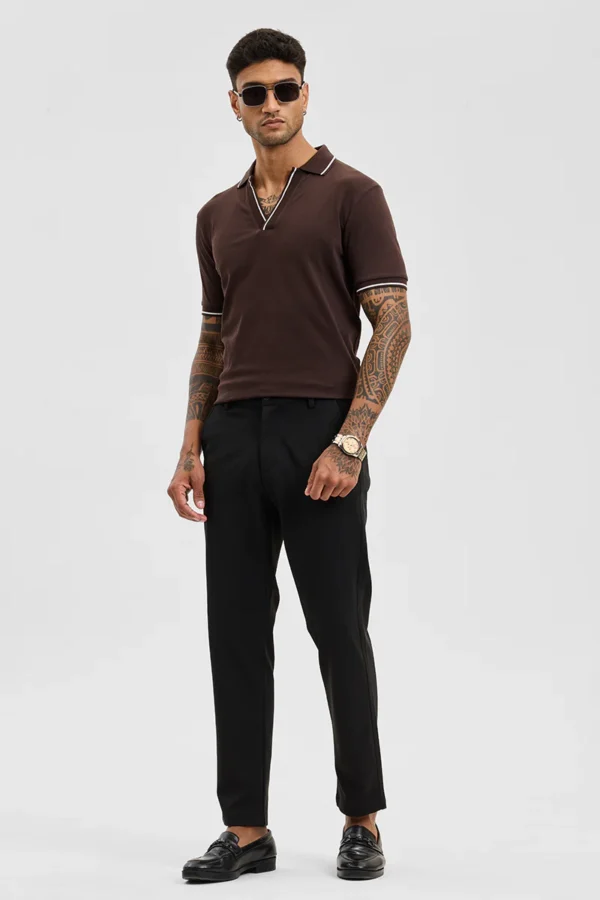 Dark Brown Polo Slim Fit T-Shirt - Image 4