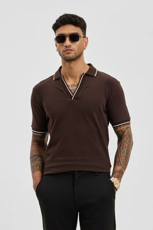 Dark Brown Polo Slim Fit T-Shirt - Image 2