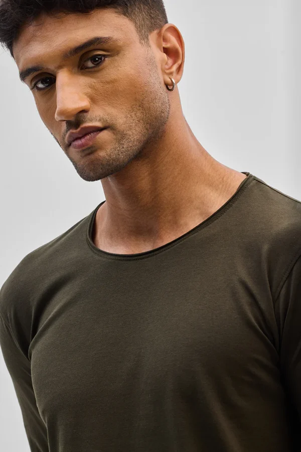 Olive Stretch Full Sleeve T-Shirt - Image 3