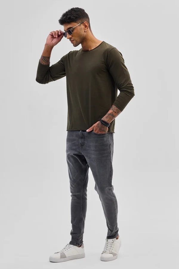 Olive Stretch Full Sleeve T-Shirt - Image 5