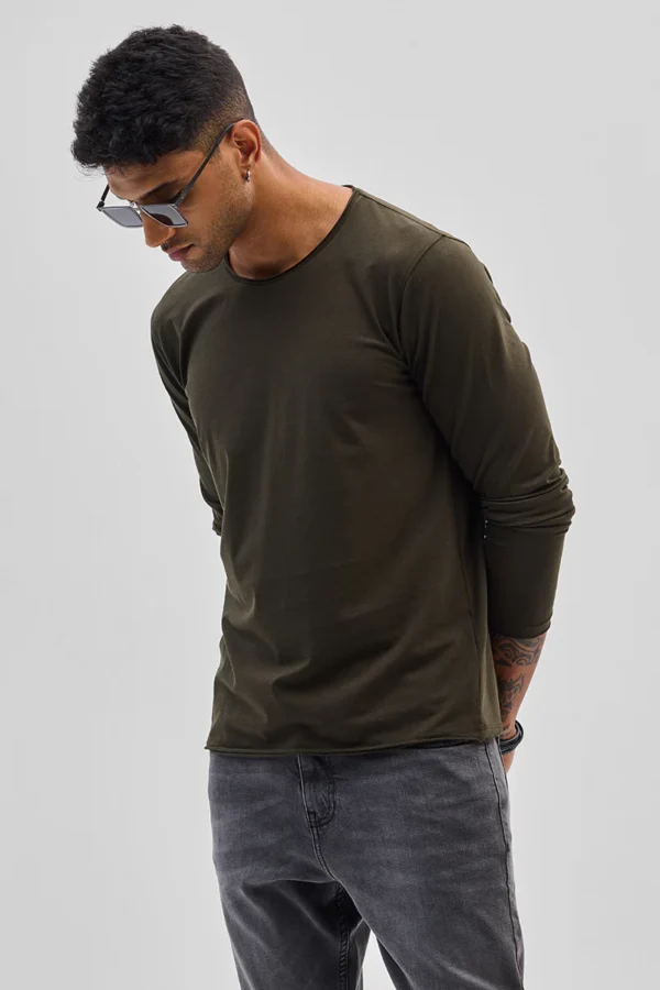 Olive Stretch Full Sleeve T-Shirt - Image 4