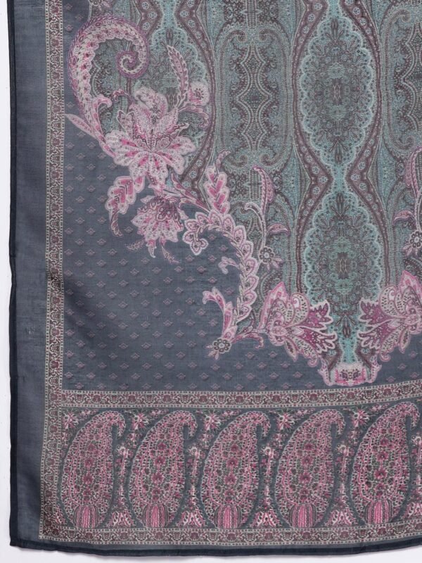 Blue Printed Crepe Straight Kurta With Trousers & Dupatta - Image 2