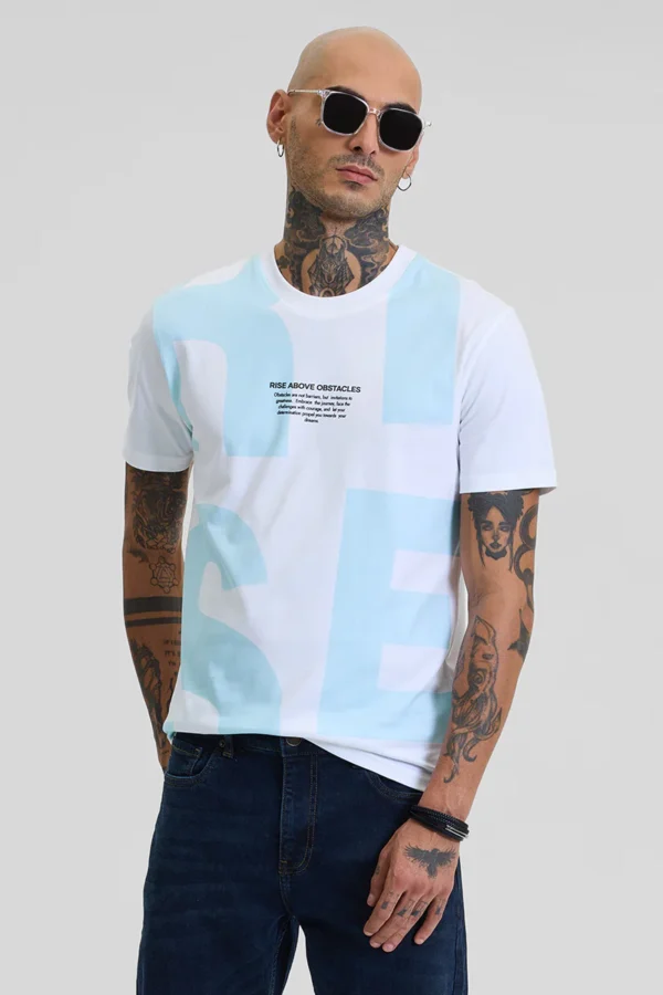 Rise Above Light Blue Printed Slim Fit T-Shirt - Image 3