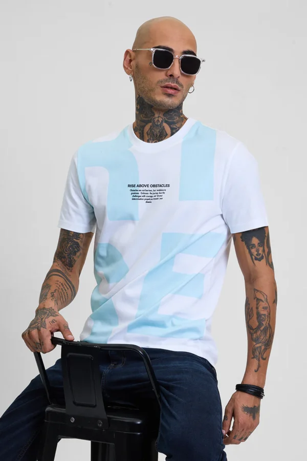 Rise Above Light Blue Printed Slim Fit T-Shirt
