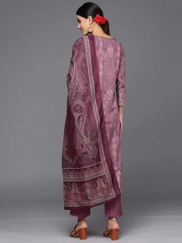 Purple Printed Crepe Straight Kurta With Trousers & Dupatta - Image 2